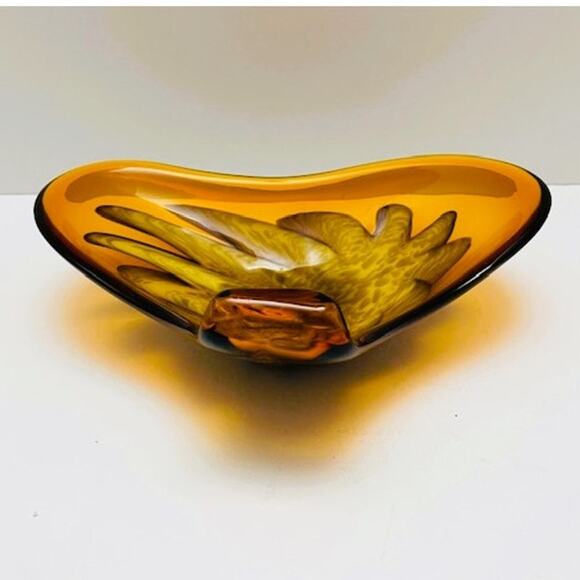 Vintage Mid-Century Italian Fratelli Toso Murano Amber & Gold Swirl Glass Bowl - Picture 7 of 10